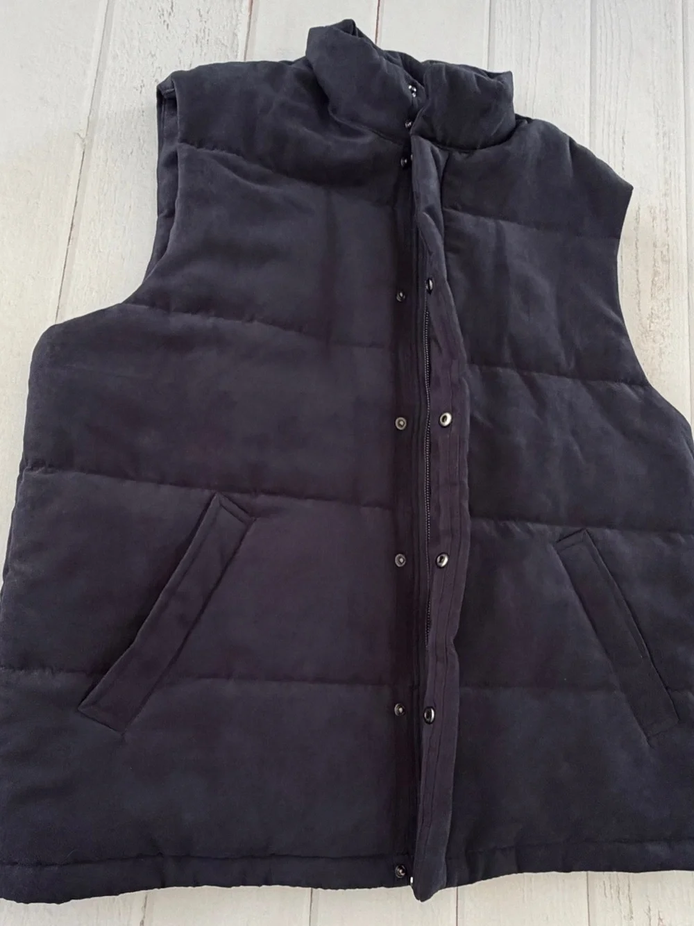 Banana Republic Vegan Suede Puffer Vest XL Navy Quiet Luxury Preppy